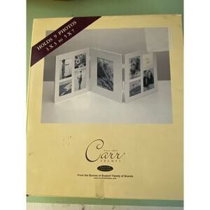 Vintage Carr Brushed Silver Trifold Photo collage - holds 9 photos